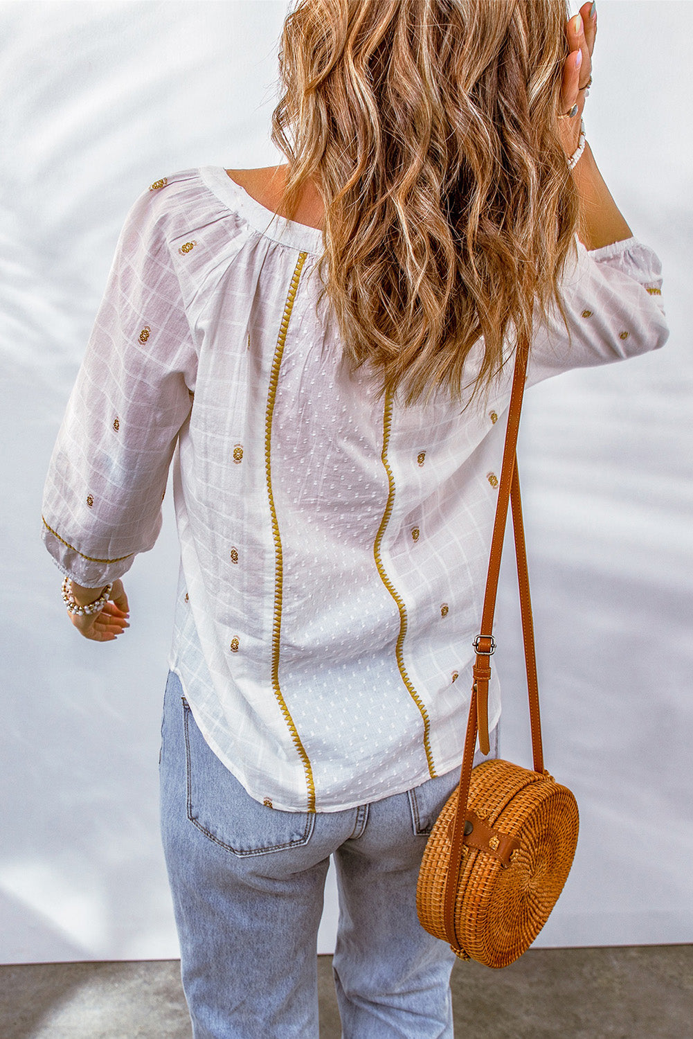 Embroidered Contrast Trim Swiss Dot Blouse