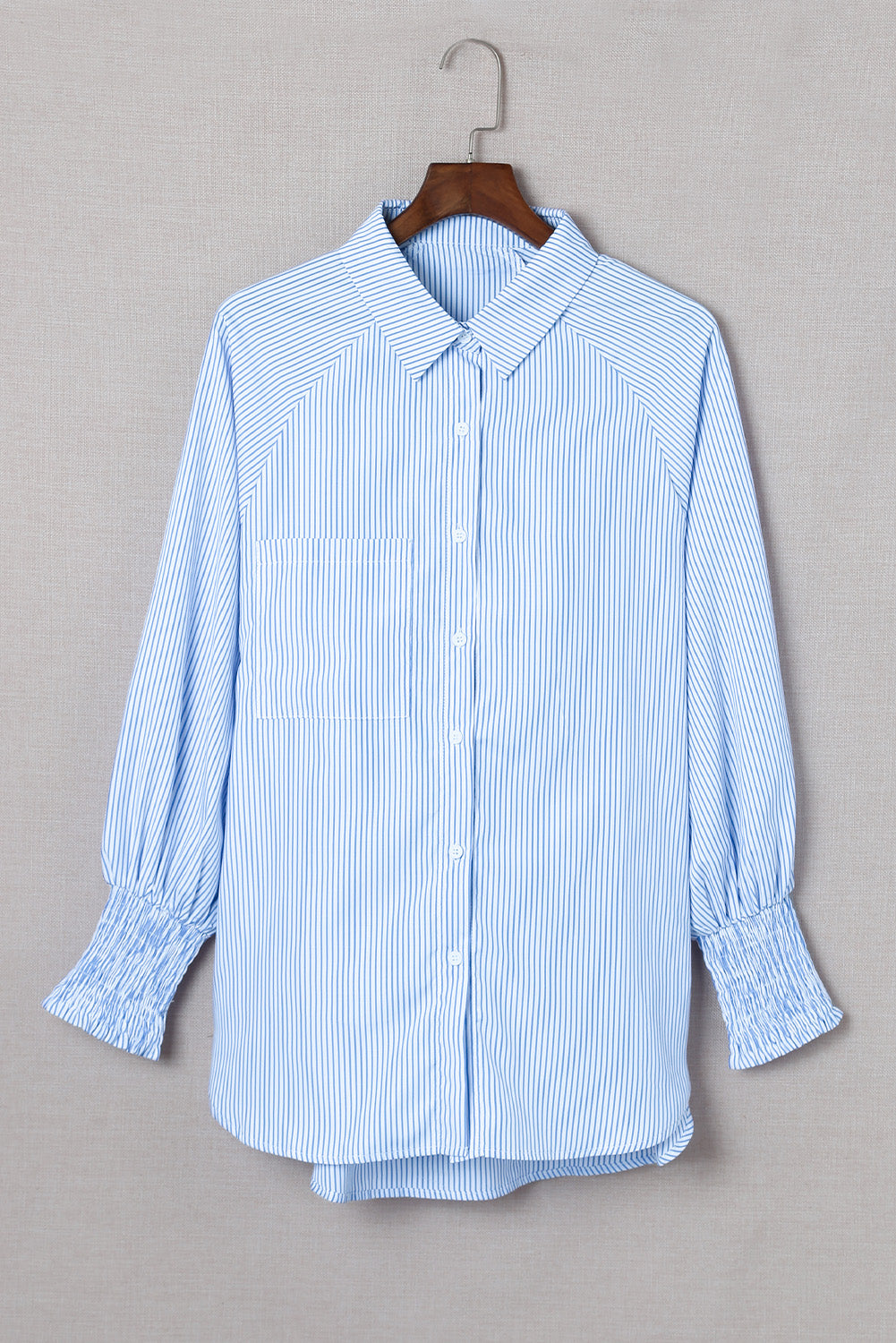 Striped Lantern Sleeve Shirt with Pocket
