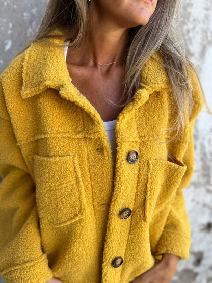 Full Size Fuzzy Button Up Drop Shoulder Jacket