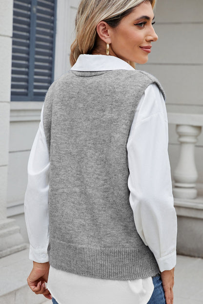 Button Down V-Neck Sweater Vest