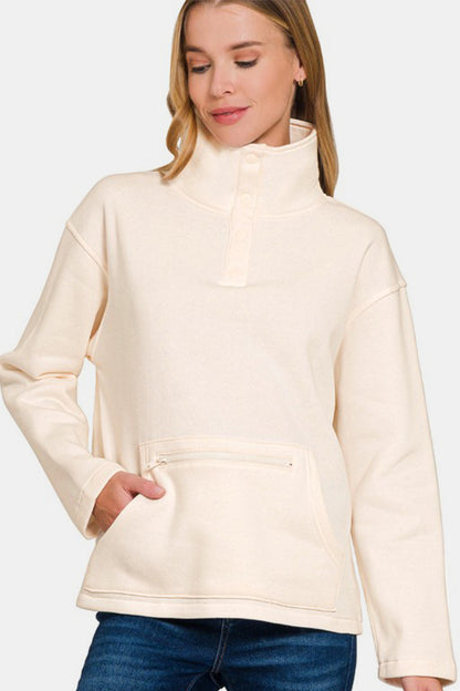 Zenana Turtleneck Half Snap Fleece Sweatshirt