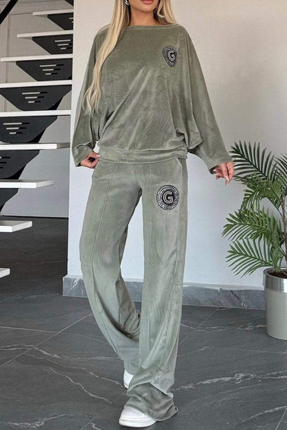 Full Size Boat Neck Long Sleeve Top and Pants Set