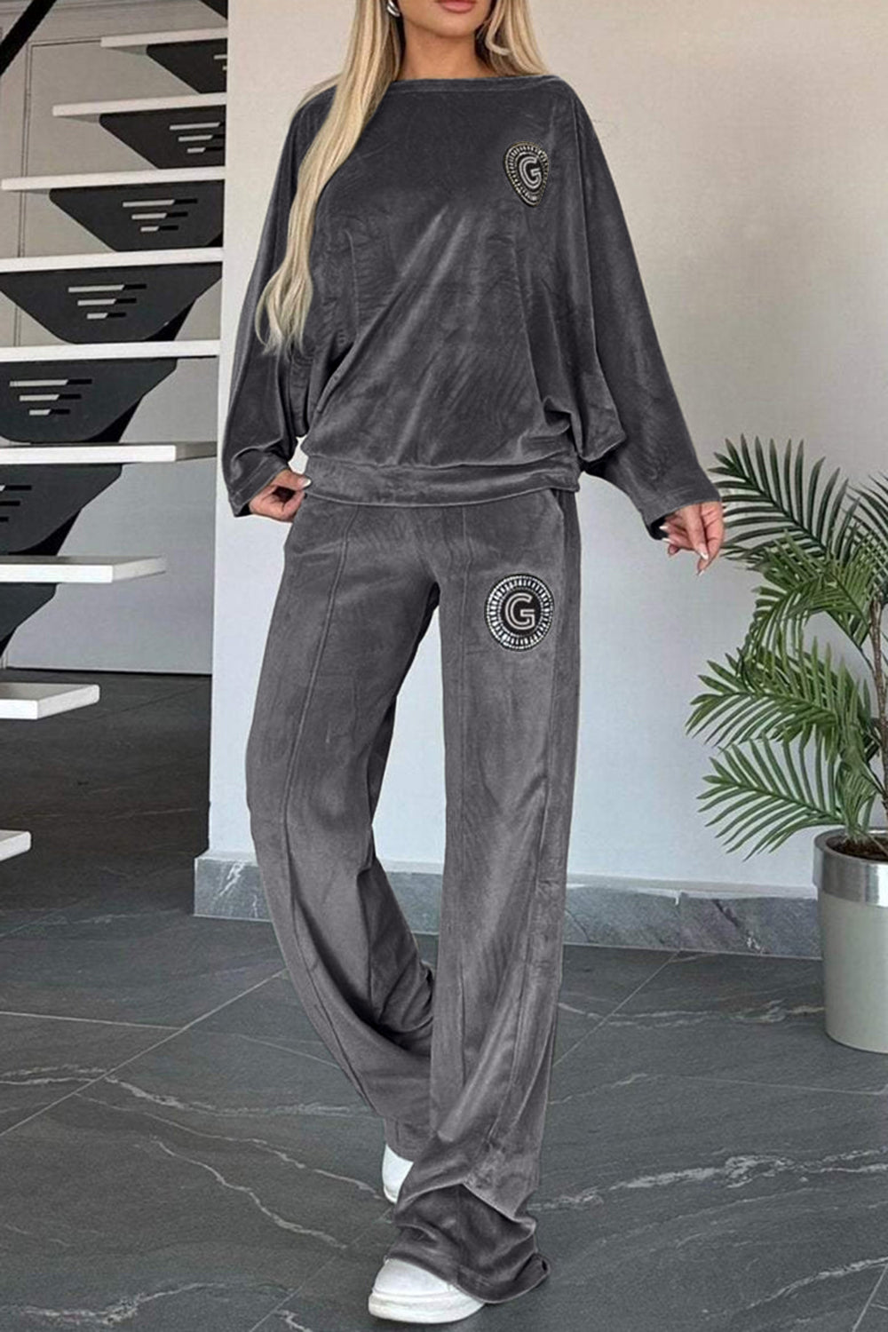 Full Size Boat Neck Long Sleeve Top and Pants Set