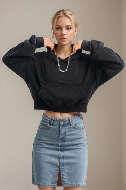 Basic Bae Kangaroo Pocket Long Sleeve Cropped Hoodie