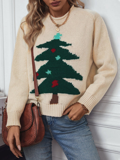 Christmas Tree Round Neck Raglan Sleeve Sweater