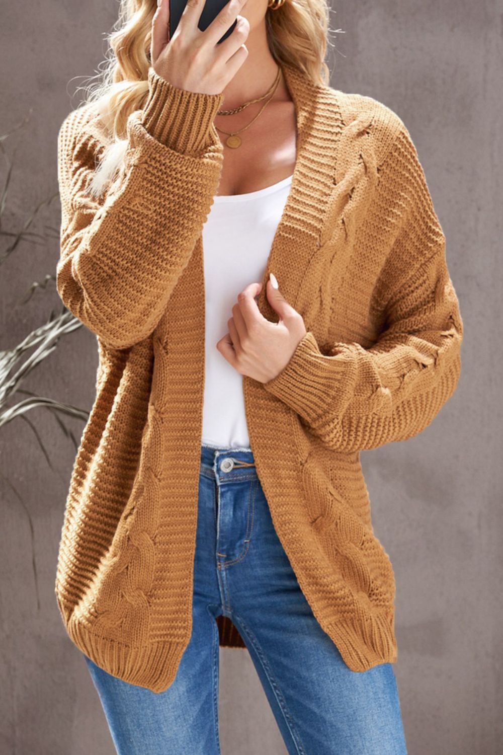 Cable-Knit Open Front Cardigan