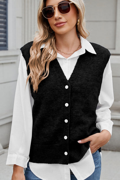 Button Down V-Neck Sweater Vest