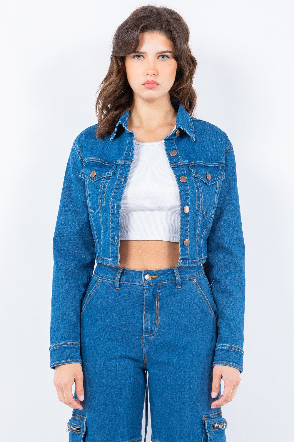 American Bazi Laced Back Cropped Denim Jacket