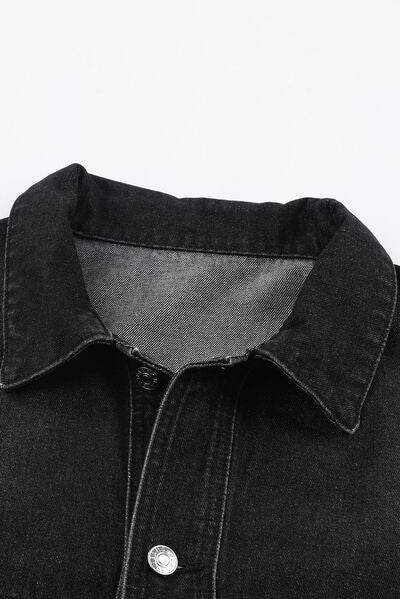 Button Up Dropped Shoulder Denim Jacket with Pockets