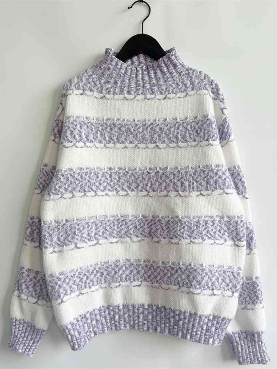 Striped Turtleneck Long Sleeve Sweater