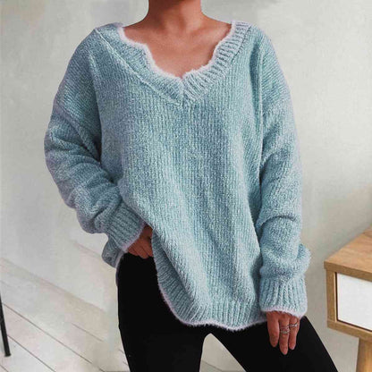 V-Neck Drop Shoulder Long Sleeve Sweater