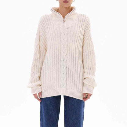 Ribbed Half Zip Long Sleeve Sweater