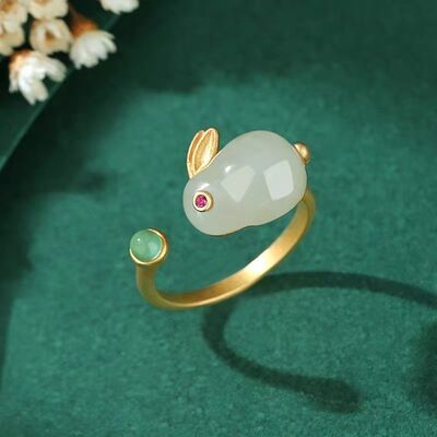 Natural Stone Gold-Plated Rabbit Ring