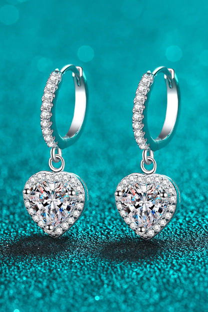 2 Carat Moissanite Heart-Shaped Drop Earrings