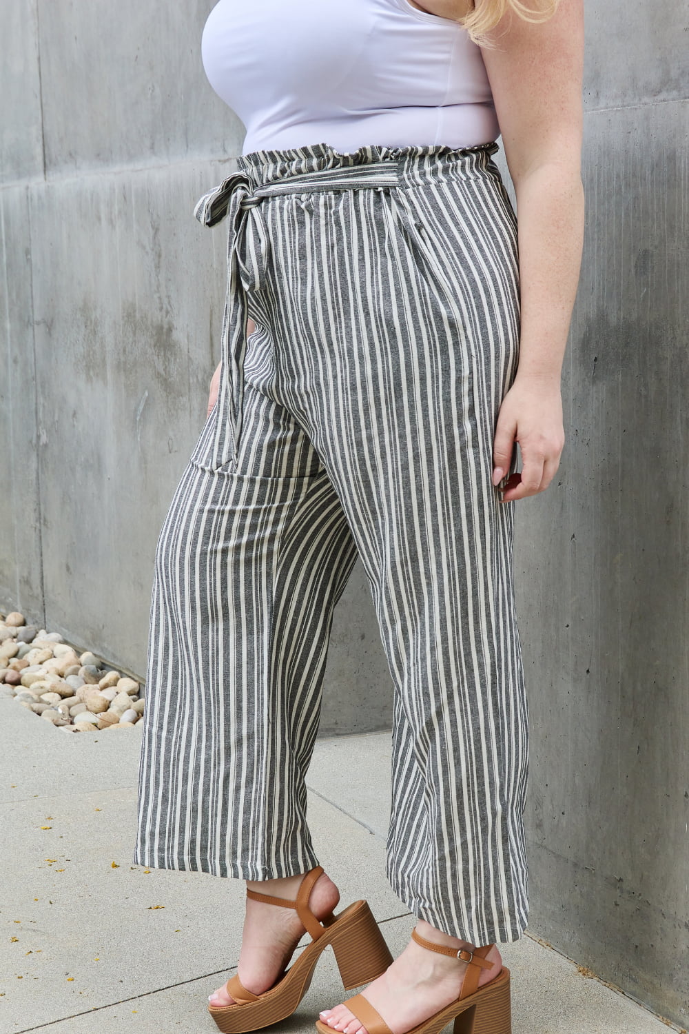 Heimish Find Your Path Full Size Paperbag Waist Striped Culotte Pants