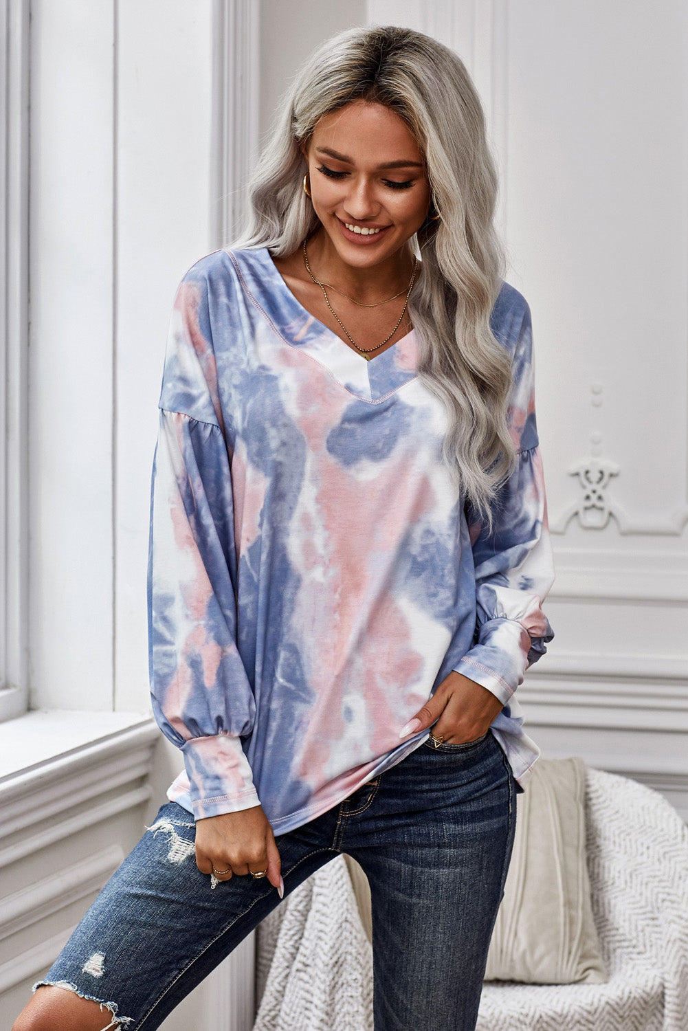 Long Sleeve Tie Dye Print Top