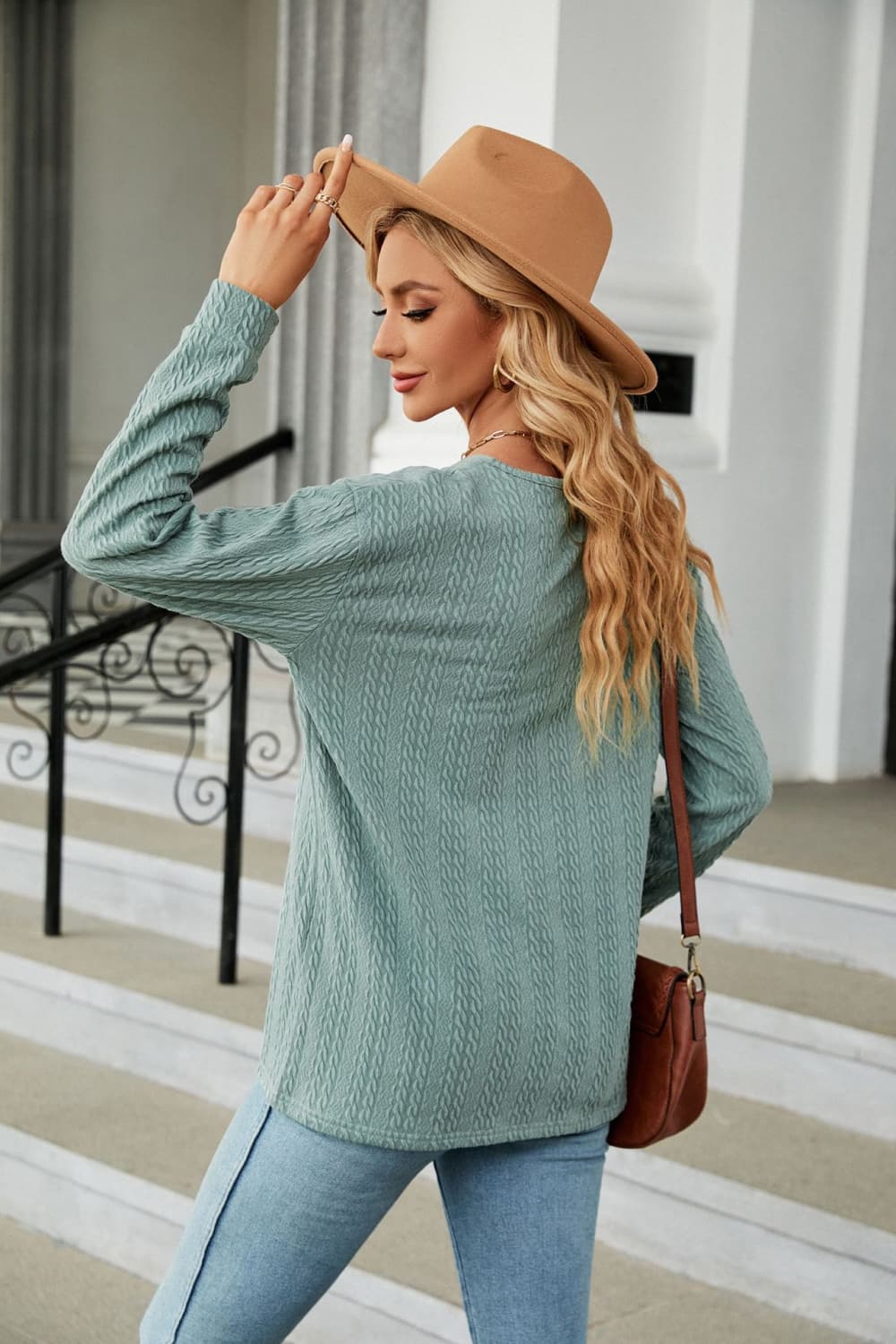 Decorative Button V-Neck Long Sleeve T-Shirt