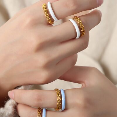 Enamel 18K Gold-Plated Open Ring