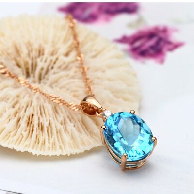 Rose Gold-Plated Artificial Gemstone Pendant Necklace