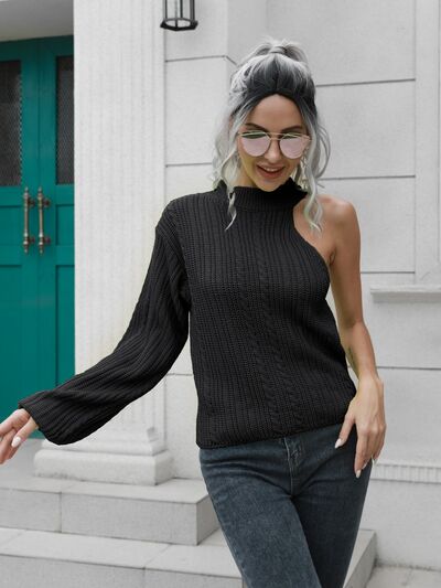 Cable-Knit Round Neck Asymmetrical Sweater