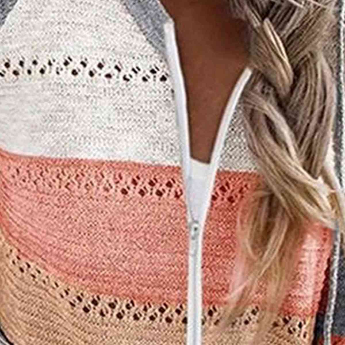 Color Block  Drawstring Hooded Sweater