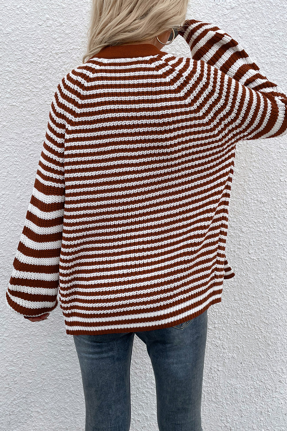Striped V-Neck Button-Down Cardigan