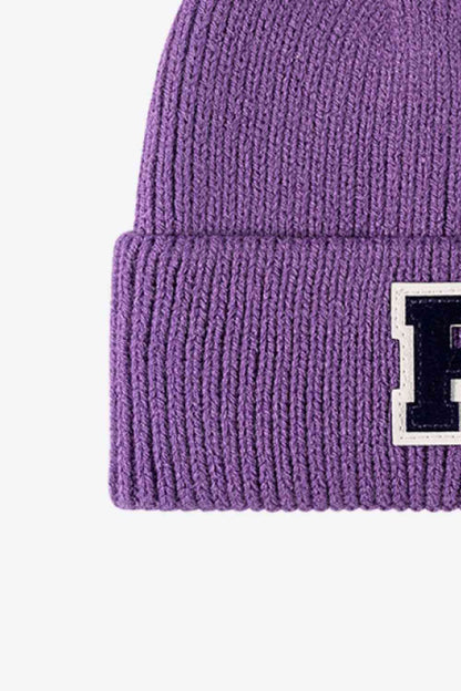 Letter Patch Cuffed Knit Beanie