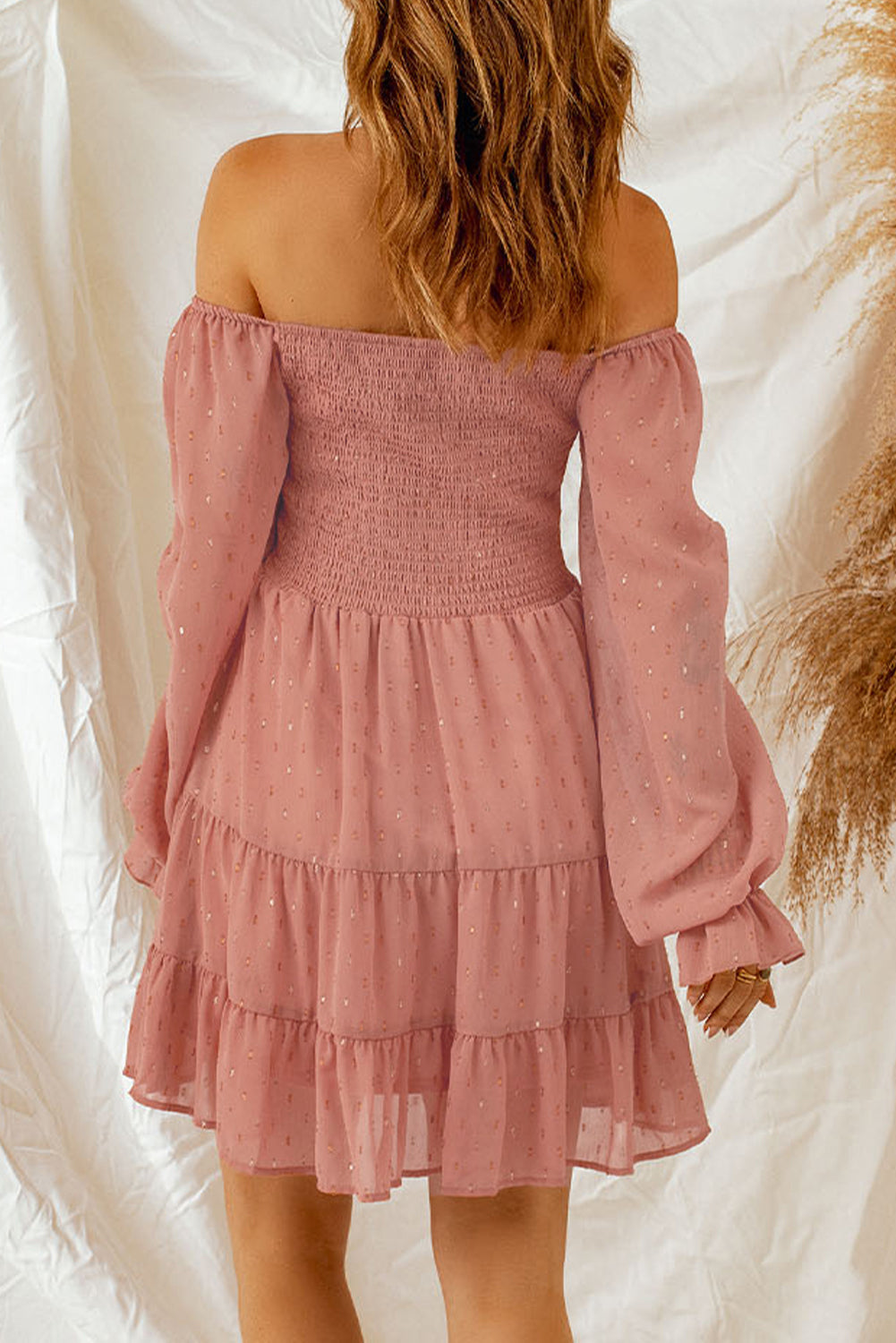 Printed Off-Shoulder Smocked Tiered Dress
