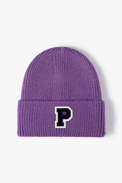 Letter Patch Cuffed Knit Beanie