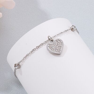 Inlaid Rhinestone Titanium Steel Heart Bracelet