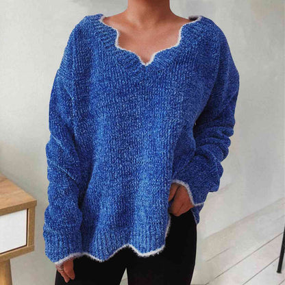 V-Neck Drop Shoulder Long Sleeve Sweater