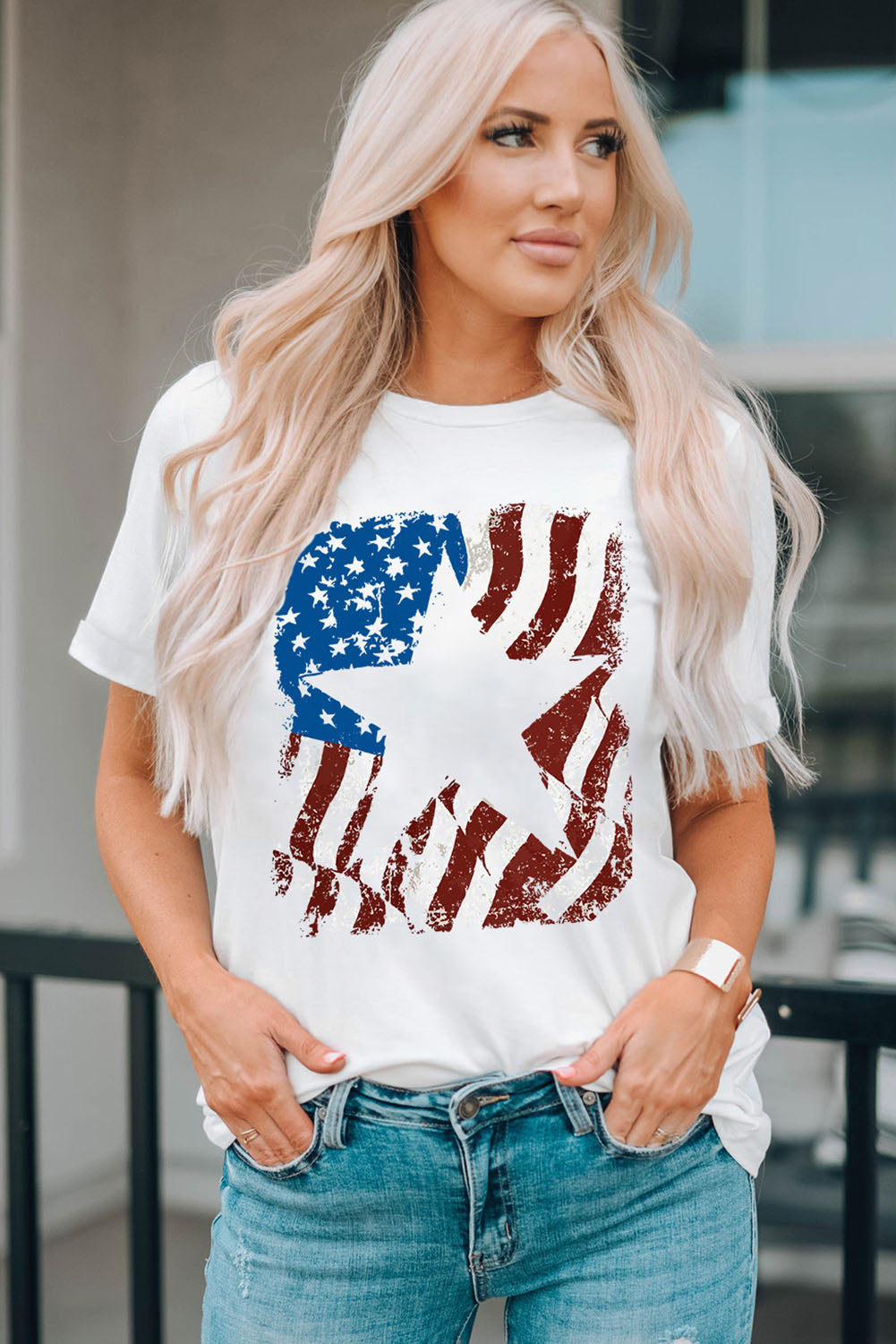 US Flag Graphic Round Neck Tee