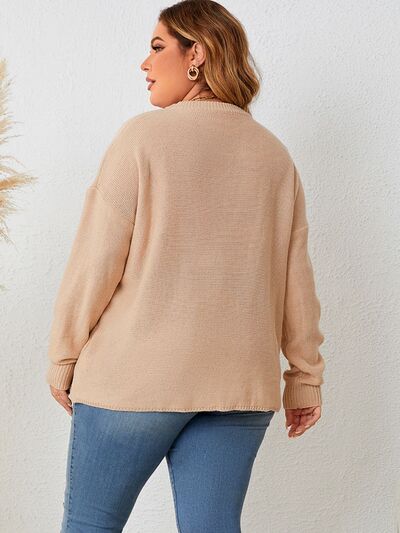 Plus Size Round Neck Drop Shoulder Long Sleeve Sweater