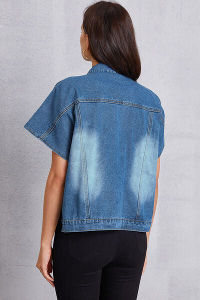 Pocketed Button Up Short Sleeve Denim Top