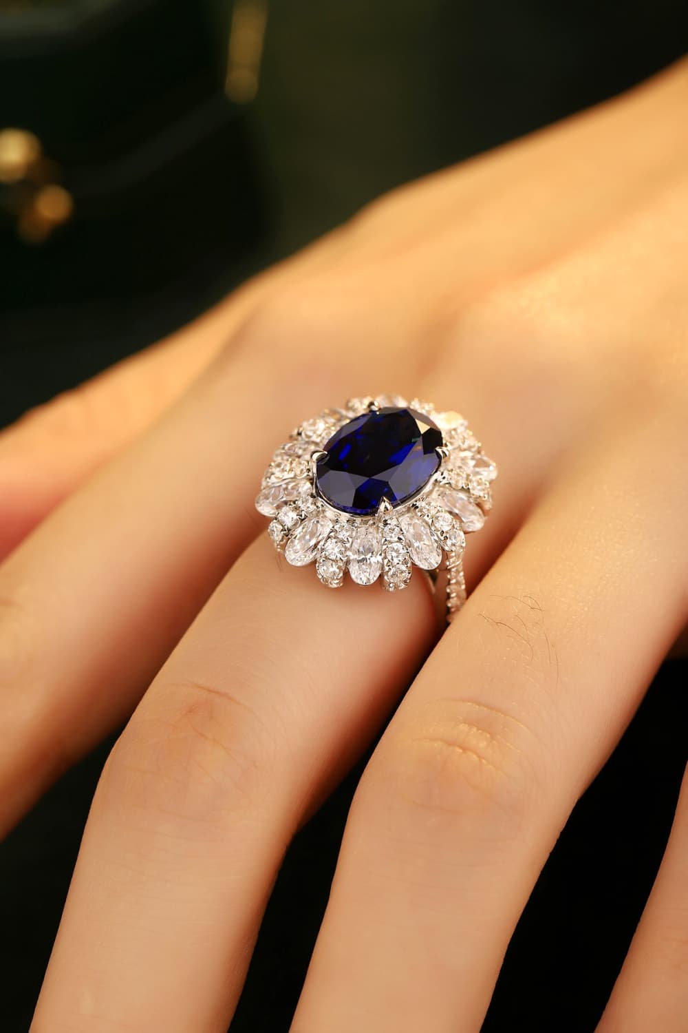 Lab-Grown Sapphire Flower Shape Ring