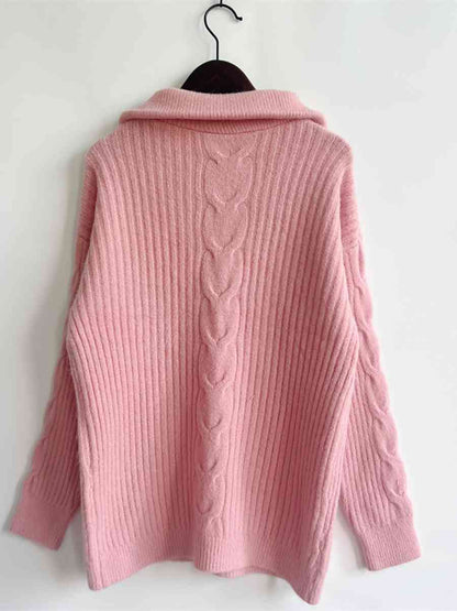 Ribbed Half Zip Long Sleeve Sweater