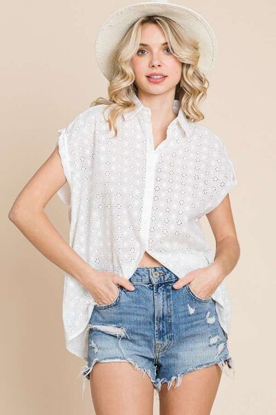 Culture Code Eyelet Crisscross Back Button Up Shirt