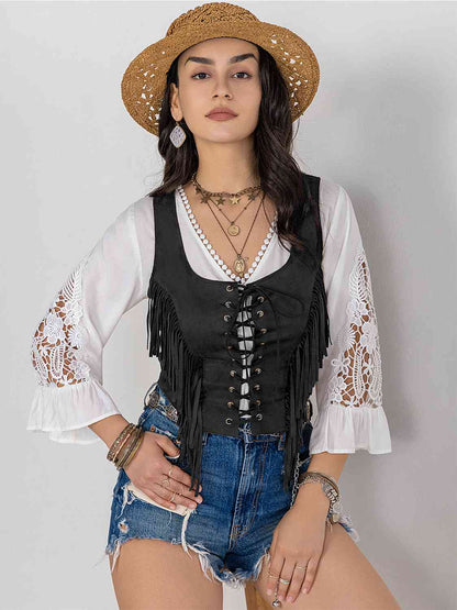 Fringe Lace-Up Vest