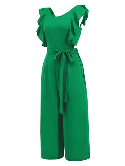Tied Ruffled Round Neck Jumpsuit