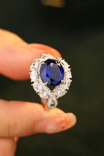 Platinum-Plated Lab-Grown Sapphire Ring