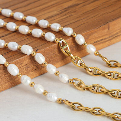 Half Pearl Detail 18K Gold-Plated Necklace