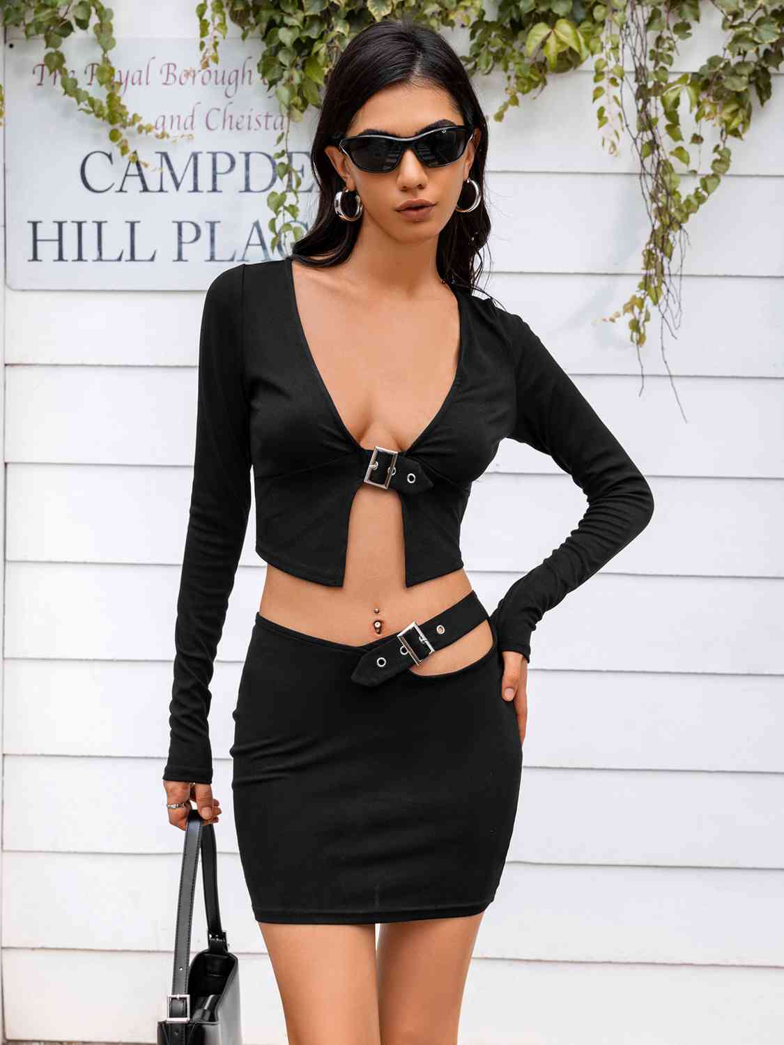 Cropped Top and Cutout Skirt Set