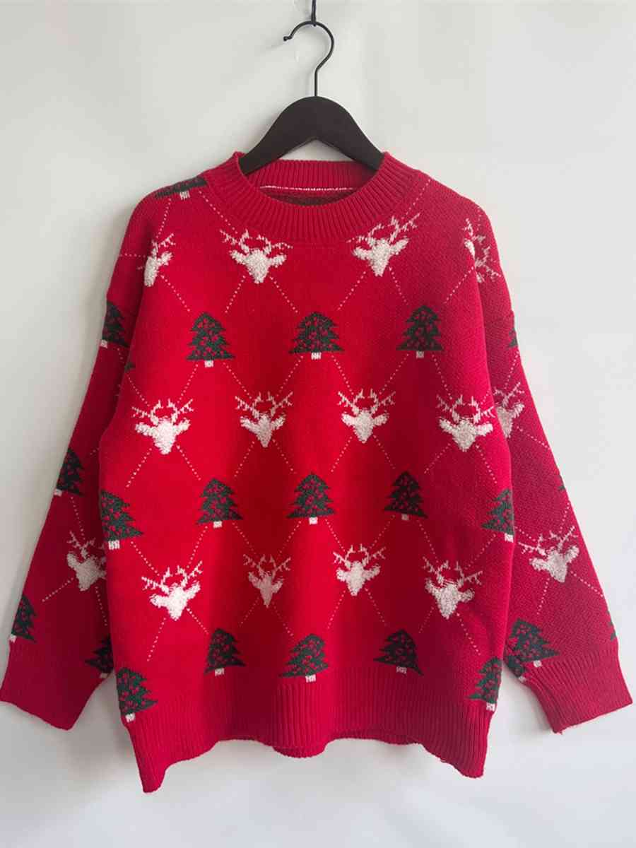 Christmas Tree & Reindeer Round Neck Sweater