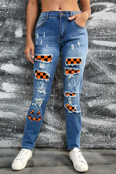 Distressed Straight Jeans with Pockets