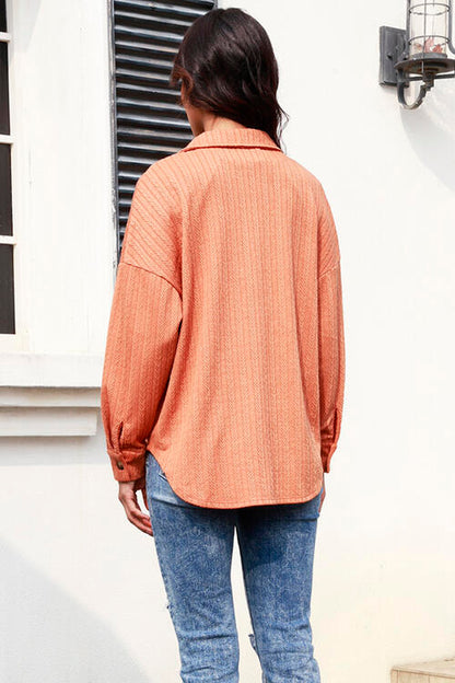 Texture Button Up Long Sleeve Shacket