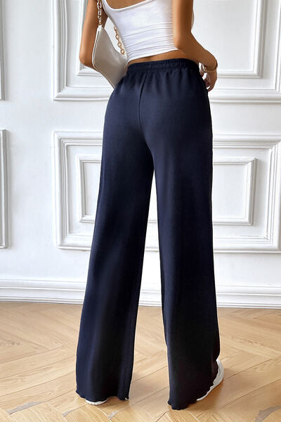Drawstring Wide Leg Pants with Pocketed
