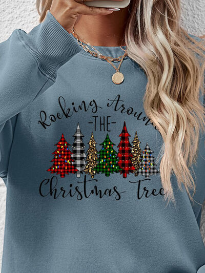 Christmas Tree Graphic Round Neck Sweatshirt