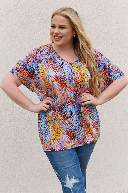 Be Stage Full Size Printed Dolman Flowy Top