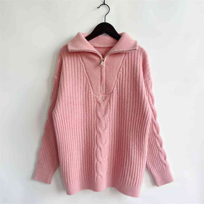 Ribbed Half Zip Long Sleeve Sweater