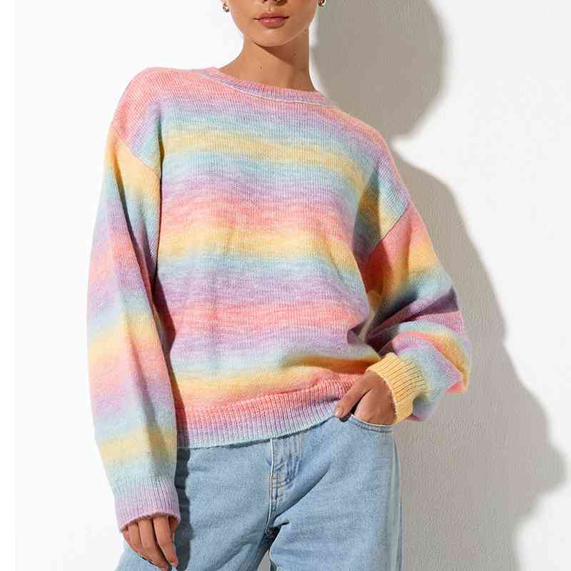 Gradient Round Neck Long Sleeve Sweater